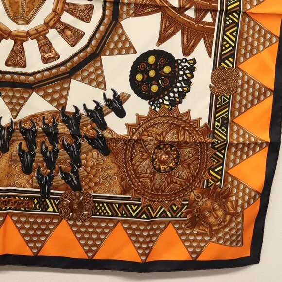 HERMES Carre 90 Scarf ""L'ORDES CHEFS"" Silk Black Orange Auth - Picture 5 of 14